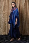 Buy_Krishna Mehta_Blue Silk Embroidery Round Neck Neckline Kaftan _Online_at_Aza_Fashions