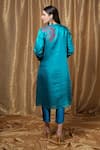 Shop_Krishna Mehta_Blue Silk Embroidery Collared Floral Tunic _at_Aza_Fashions