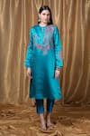 Buy_Krishna Mehta_Blue Silk Embroidery Collared Floral Tunic _at_Aza_Fashions