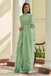 Vaayu_Mint Cotton Embroidery Threadwork Saree With Unstitched Blouse Piece _Online_at_Aza_Fashions