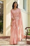 Buy_Vaayu_Pink Muslin, Cotton Applique Tulip Saree With Unstitched Blouse Piece _at_Aza_Fashions