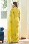 Shop_Vaayu_Lime Muslin, Cotton Applique Daffodil Floral Saree With Unstitched Blouse Piece _at_Aza_Fashions