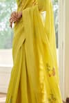 Buy_Vaayu_Lime Muslin, Cotton Applique Daffodil Floral Saree With Unstitched Blouse Piece _Online_at_Aza_Fashions