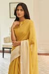 Buy_Vaayu_Yellow Muslin Embroidery Rue Ombre Saree With Unstitched Blouse Piece _Online_at_Aza_Fashions