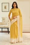 Buy_Vaayu_Yellow Muslin Embroidery Rue Ombre Saree With Unstitched Blouse Piece _at_Aza_Fashions