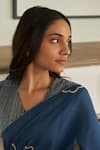 Buy_Vaayu_Blue Cotton Ocean Floral Pattern Saree With Unstitched Blouse Piece _Online_at_Aza_Fashions