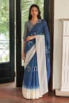 Buy_Vaayu_Blue Cotton Ocean Floral Pattern Saree With Unstitched Blouse Piece _at_Aza_Fashions