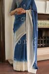 Shop_Vaayu_Blue Cotton Ocean Floral Pattern Saree With Unstitched Blouse Piece _Online_at_Aza_Fashions
