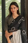 Vaayu_Black Cotton Noir Floral Pattern Saree With Unstitched Blouse Piece _Online_at_Aza_Fashions