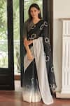 Buy_Vaayu_Black Cotton Noir Floral Pattern Saree With Unstitched Blouse Piece _at_Aza_Fashions