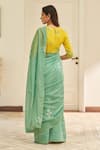 Shop_Vaayu_Mint Muslin, Cotton Embroidery Floral Pattern Saree With Unstitched Blouse Piece _at_Aza_Fashions