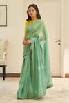 Shop_Vaayu_Mint Muslin, Cotton Embroidery Floral Pattern Saree With Unstitched Blouse Piece _Online_at_Aza_Fashions