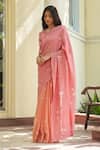 Buy_Vaayu_Pink Cotton Peony Print Saree With Unstitched Blouse Piece _Online_at_Aza_Fashions