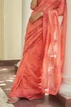 Shop_Vaayu_Pink Cotton Applique, Hibiscus Floral Saree With Unstitched Blouse Piece _Online_at_Aza_Fashions