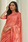 Vaayu_Pink Cotton Applique, Hibiscus Floral Saree With Unstitched Blouse Piece _at_Aza_Fashions