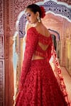 Seema Gujral_Red Net Beads, Embroidery, Tassels Square Neck Tonal Bridal Lehenga Set _Online_at_Aza_Fashions
