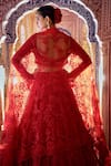 Shop_Seema Gujral_Red Net Beads, Embroidery, Tassels Square Neck Tonal Bridal Lehenga Set _at_Aza_Fashions