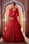 Buy_Seema Gujral_Red Net Beads, Embroidery, Tassels Square Neck Tonal Bridal Lehenga Set _at_Aza_Fashions