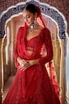 Buy_Seema Gujral_Red Net Beads, Sequins Leaf Neck Tonal Embroidered Bridal Lehenga Set _Online_at_Aza_Fashions