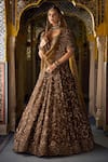 Buy_Seema Gujral_Gold Tissue, Silk, Organza Sequins, Beads Floral Jaal Pattern Lehenga Set _at_Aza_Fashions