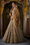 Buy_Seema Gujral_Gold Organza, Tissue, Silk Sequins Round Neck Tonal Embroidered Lehenga Set _at_Aza_Fashions