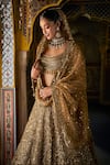 Buy_Seema Gujral_Gold Organza, Tissue, Silk Sequins Round Neck Tonal Embroidered Lehenga Set _Online_at_Aza_Fashions
