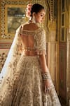 Shop_Seema Gujral_Ivory Organza Sequins, Embroidery V-neck Floral Jaal Pattern Lehenga Set _at_Aza_Fashions