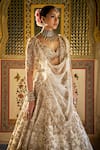 Shop_Seema Gujral_Ivory Organza Sequins, Embroidery V-neck Floral Jaal Pattern Lehenga Set _Online_at_Aza_Fashions