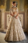 Buy_Seema Gujral_Ivory Organza Sequins, Embroidery V-neck Floral Jaal Pattern Lehenga Set _at_Aza_Fashions