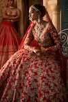 Seema Gujral_Red Silk, Net Crystals, Zari, Sequins, Embroidery V-neck Bridal Lehenga Set _Online_at_Aza_Fashions