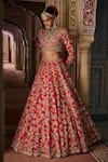 Buy_Seema Gujral_Red Silk, Net Crystals, Zari, Sequins, Embroidery V-neck Bridal Lehenga Set _Online_at_Aza_Fashions