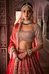 Seema Gujral_Red Silk, Net Beads, Sequins, Zari, Embroidery Zardozi Bridal Lehenga Set _Online_at_Aza_Fashions