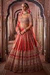 Buy_Seema Gujral_Red Silk, Net Beads, Sequins, Zari, Embroidery Zardozi Bridal Lehenga Set _at_Aza_Fashions