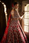 Shop_Seema Gujral_Red Silk, Net Sequins, Embroidery, Beads Floral Jaal Pattern Lehenga Set _at_Aza_Fashions
