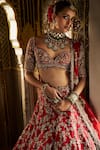 Seema Gujral_Red Silk, Net Sequins, Embroidery, Beads Floral Jaal Pattern Lehenga Set _Online_at_Aza_Fashions