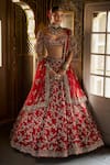 Buy_Seema Gujral_Red Silk, Net Sequins, Embroidery, Beads Floral Jaal Pattern Lehenga Set _at_Aza_Fashions