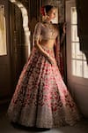 Buy_Seema Gujral_Red Silk, Net Sequins, Embroidery, Zari V-neck Zardozi Lehenga Set _Online_at_Aza_Fashions