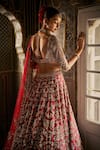 Shop_Seema Gujral_Red Silk, Net Sequins, Embroidery, Zari V-neck Zardozi Lehenga Set _at_Aza_Fashions