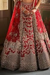 Shop_Seema Gujral_Red Silk, Net Sequins, Embroidery, Zari V-neck Zardozi Lehenga Set _Online_at_Aza_Fashions