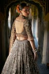 Shop_Seema Gujral_Green Silk, Tissue Sequins, Embroidery, Beads Jade Crystal Lehenga Set _at_Aza_Fashions