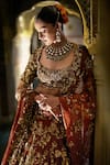 Buy_Seema Gujral_Maroon Tissue, Silk Sequins, Embroidery Round Floral Jaal Pattern Lehenga Set _Online_at_Aza_Fashions