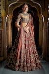 Buy_Seema Gujral_Maroon Tissue, Silk Sequins, Embroidery Round Floral Jaal Pattern Lehenga Set _at_Aza_Fashions