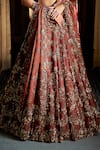 Shop_Seema Gujral_Maroon Tissue, Silk Sequins, Embroidery Round Floral Jaal Pattern Lehenga Set _Online_at_Aza_Fashions