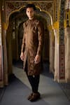 Buy_Seema Gujral_Brown Tissue, Silk, Cotton Textured Sherwani Set _at_Aza_Fashions