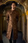 Shop_Seema Gujral_Brown Tissue, Silk, Cotton Textured Sherwani Set _at_Aza_Fashions