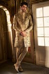 Buy_Seema Gujral_Beige Silk Embroidery Zardozi Work Sherwani Set _at_Aza_Fashions