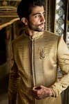 Buy_Seema Gujral_Green Silk Embroidery, Brooches Textured Sherwani Set _Online_at_Aza_Fashions