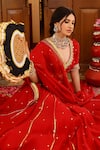 Sanam_Red Chanderi Mirrors, Zari, Embroidery V-neck Lehenga Set _Online_at_Aza_Fashions