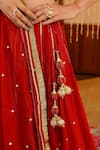 Buy_Sanam_Red Chanderi Mirrors, Zari, Embroidery V-neck Lehenga Set _Online_at_Aza_Fashions
