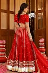 Shop_Sanam_Red Chanderi Mirrors, Zari, Embroidery V-neck Lehenga Set _at_Aza_Fashions